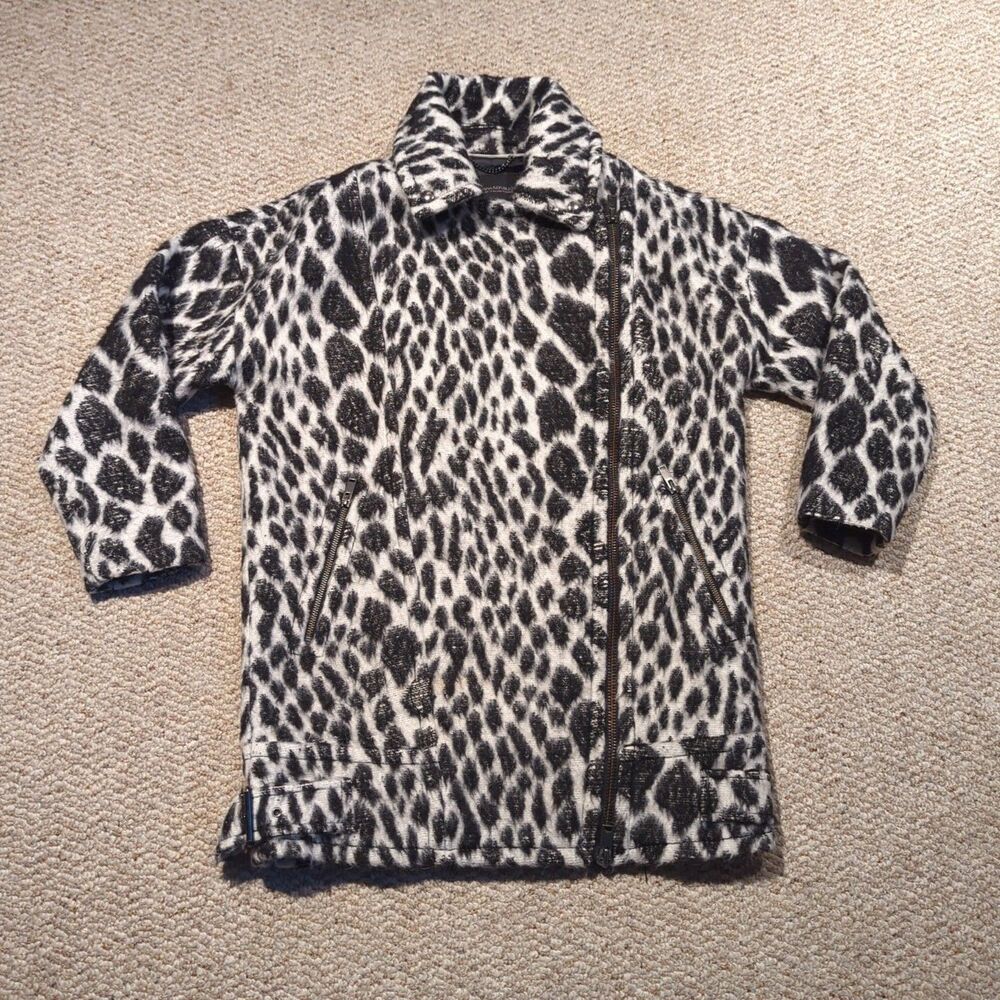 Banana Republic Snow Coat Womens XS Leopard Cocoon Side Zipper Wool